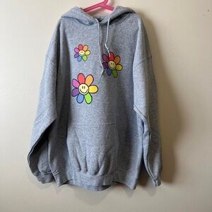 Gildan Gray Hoodie with Colorful Flower Design